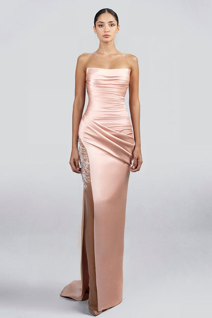 Strapless Ruched Satin Gown