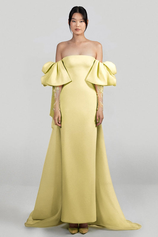 Off-Shoulder Puff-Sleeve Gown
