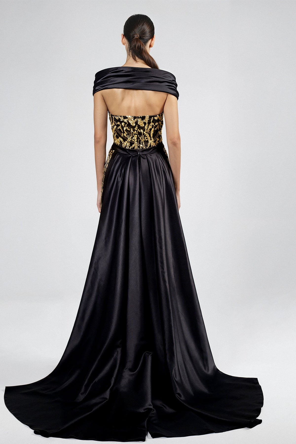 Off-Shoulder Sequin Slit Gown