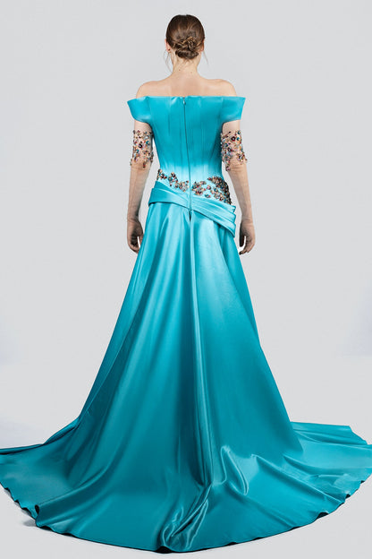 Off-Shoulder Draped Corset Gown