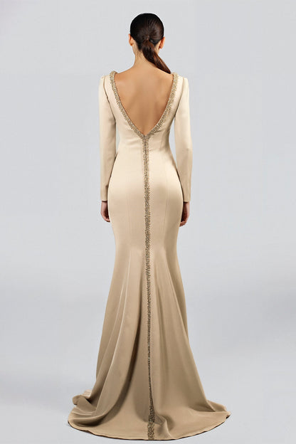 Diagonal Beaded-Trim Mermaid Gown
