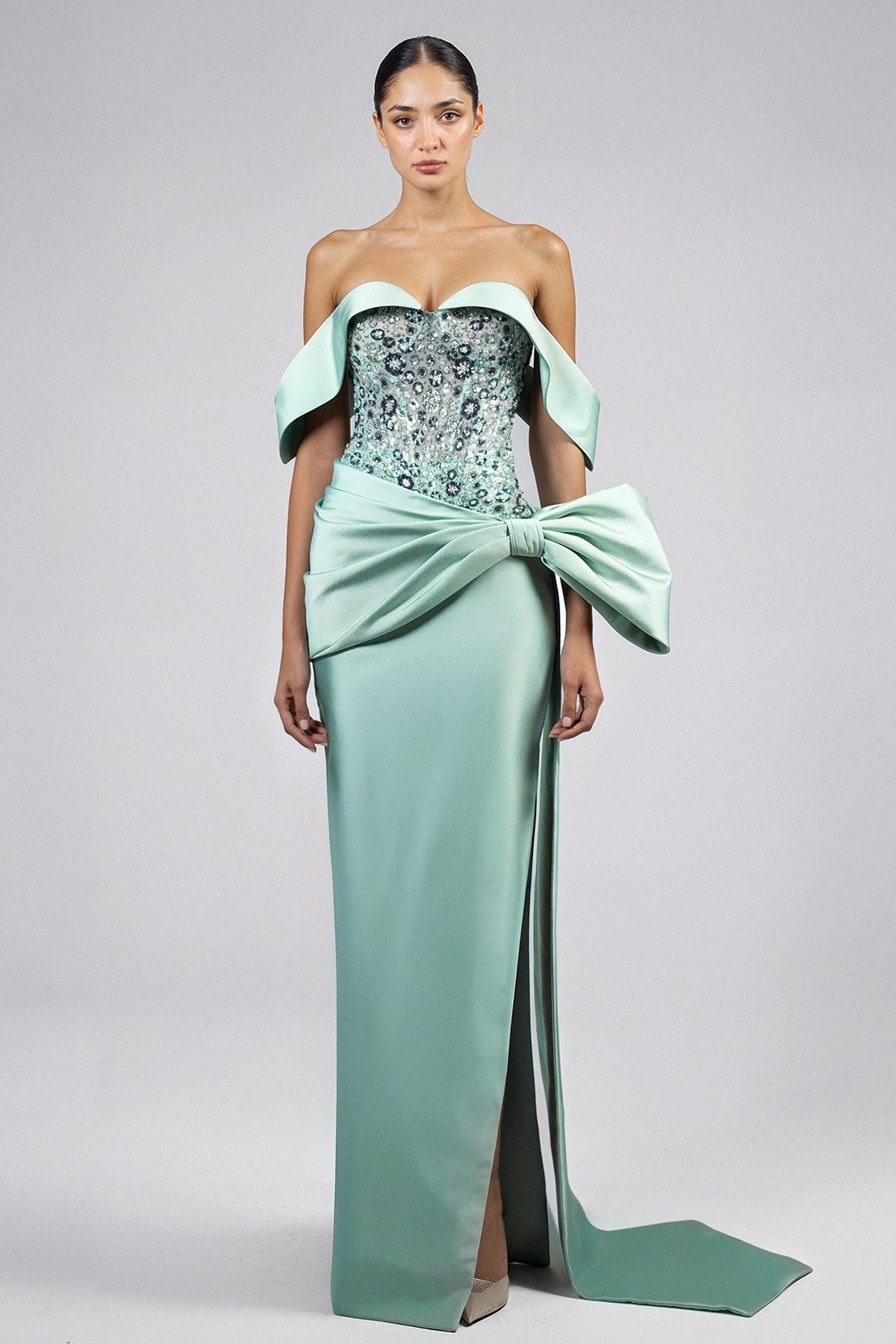 Off-Shoulder Oversized Bow Gown
