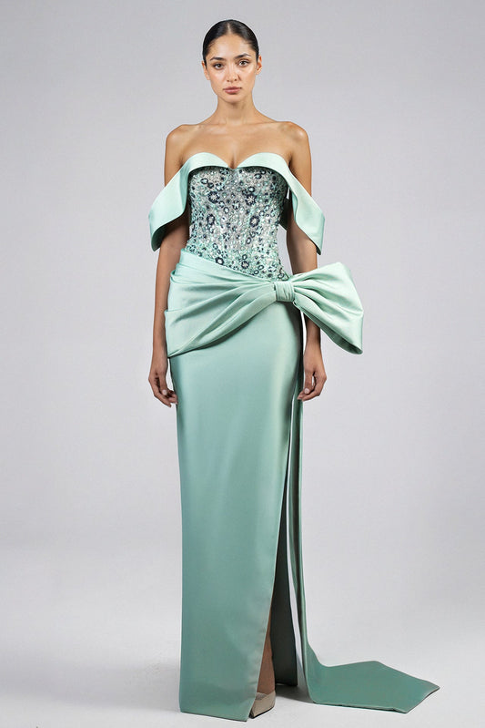 Off-Shoulder Oversized Bow Gown