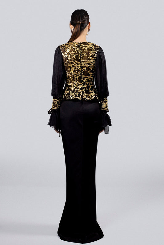 Sequin Bishop-Sleeve Skirt Set