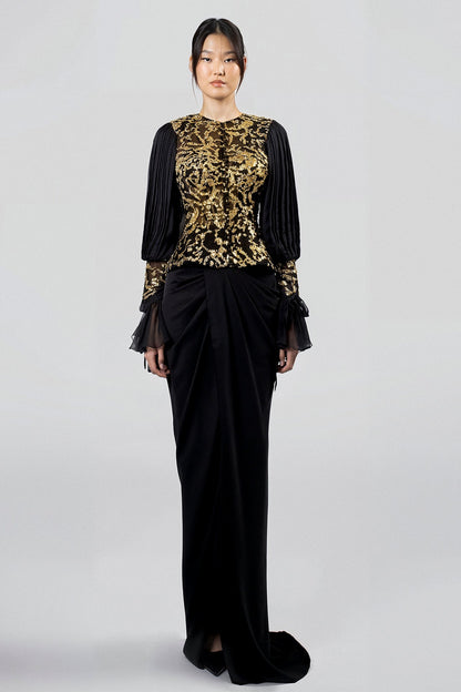 Embroidered Bishop-Sleeve Skirt Set