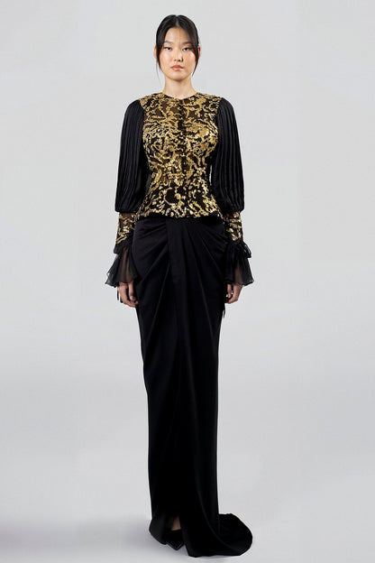 Sequin Bishop-Sleeve Skirt Set