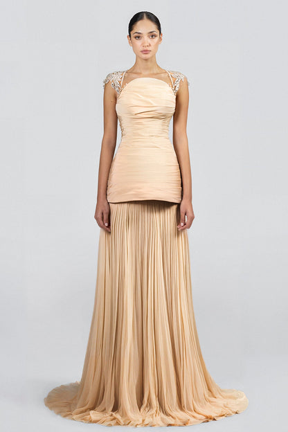 Cap-Sleeve Pleated Skirt Set
