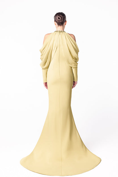Beaded-Collar Halter Mermaid Gown