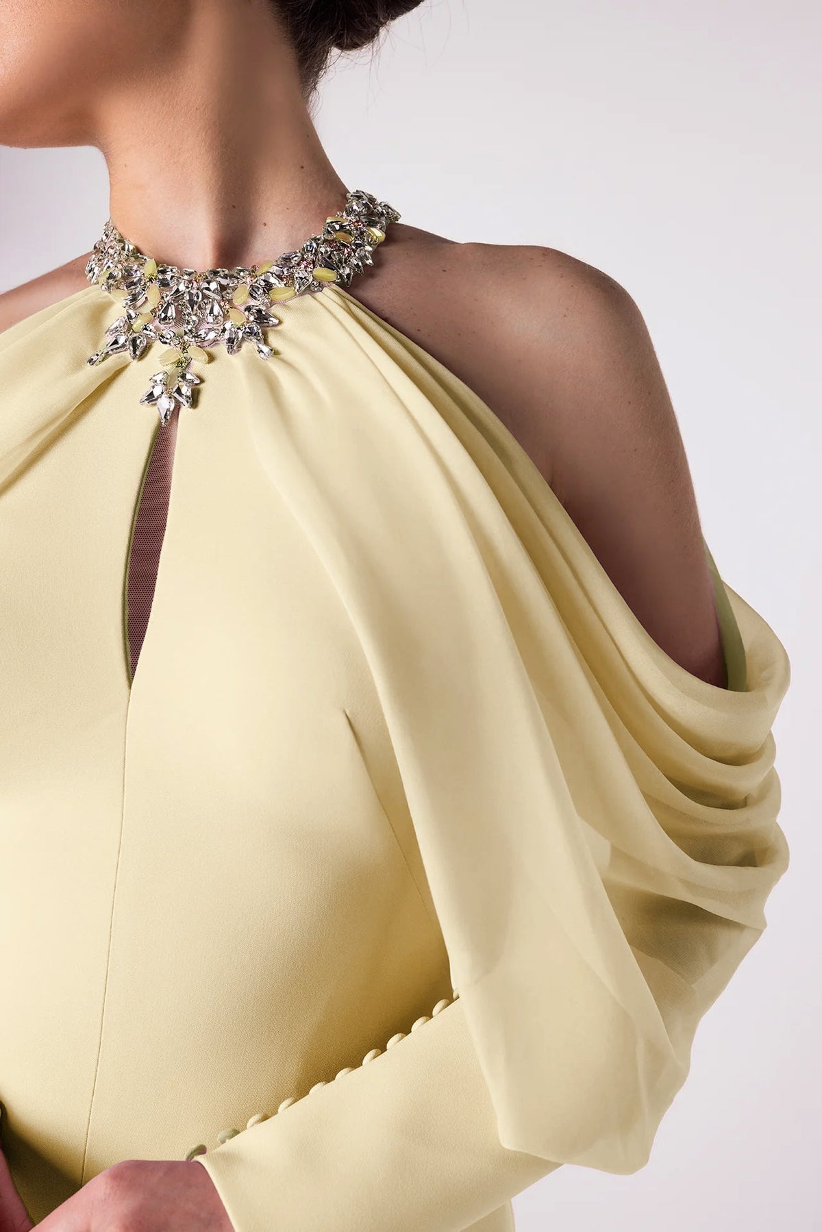 Beaded-Collar Halter Mermaid Gown