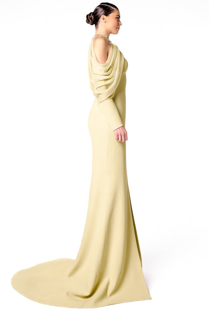 Beaded-Collar Halter Mermaid Gown