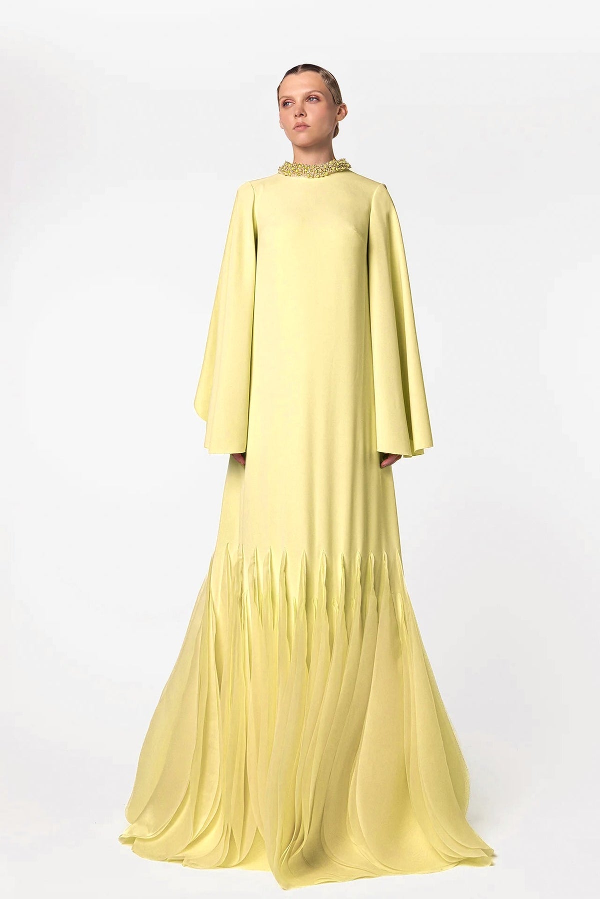 Pearl-Collar Petal-Hem Kaftan