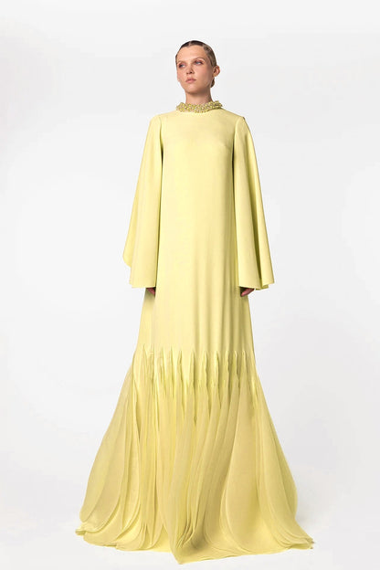 Pearl-Collar Petal-Hem Kaftan