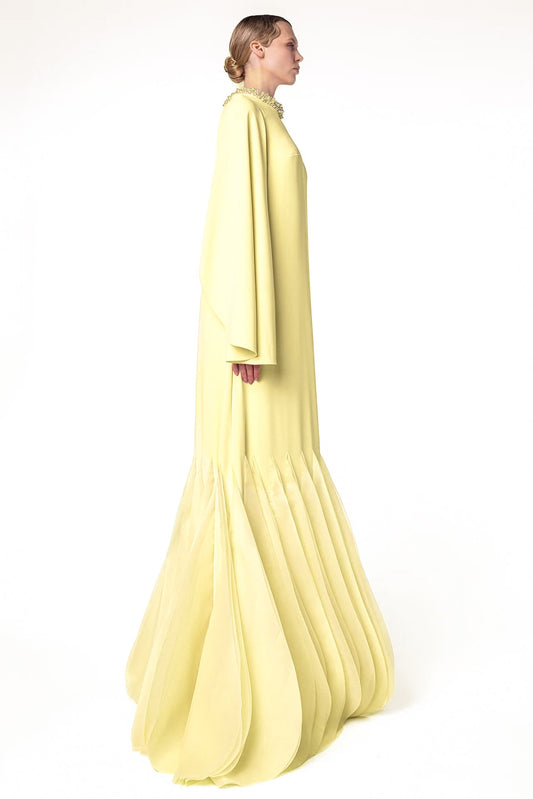 Pearl-Collar Petal-Hem Kaftan