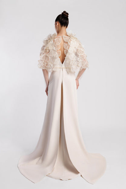 Plunging Fan-Ruffle Gown