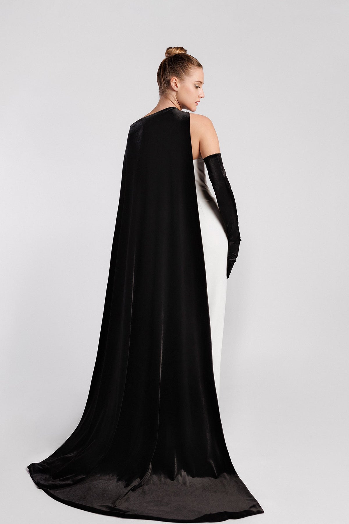 Strapless Velvet Drape Gown