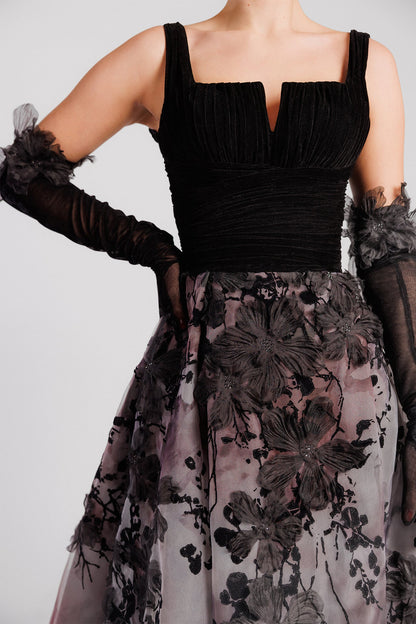 Floral Appliqué Organza Gown