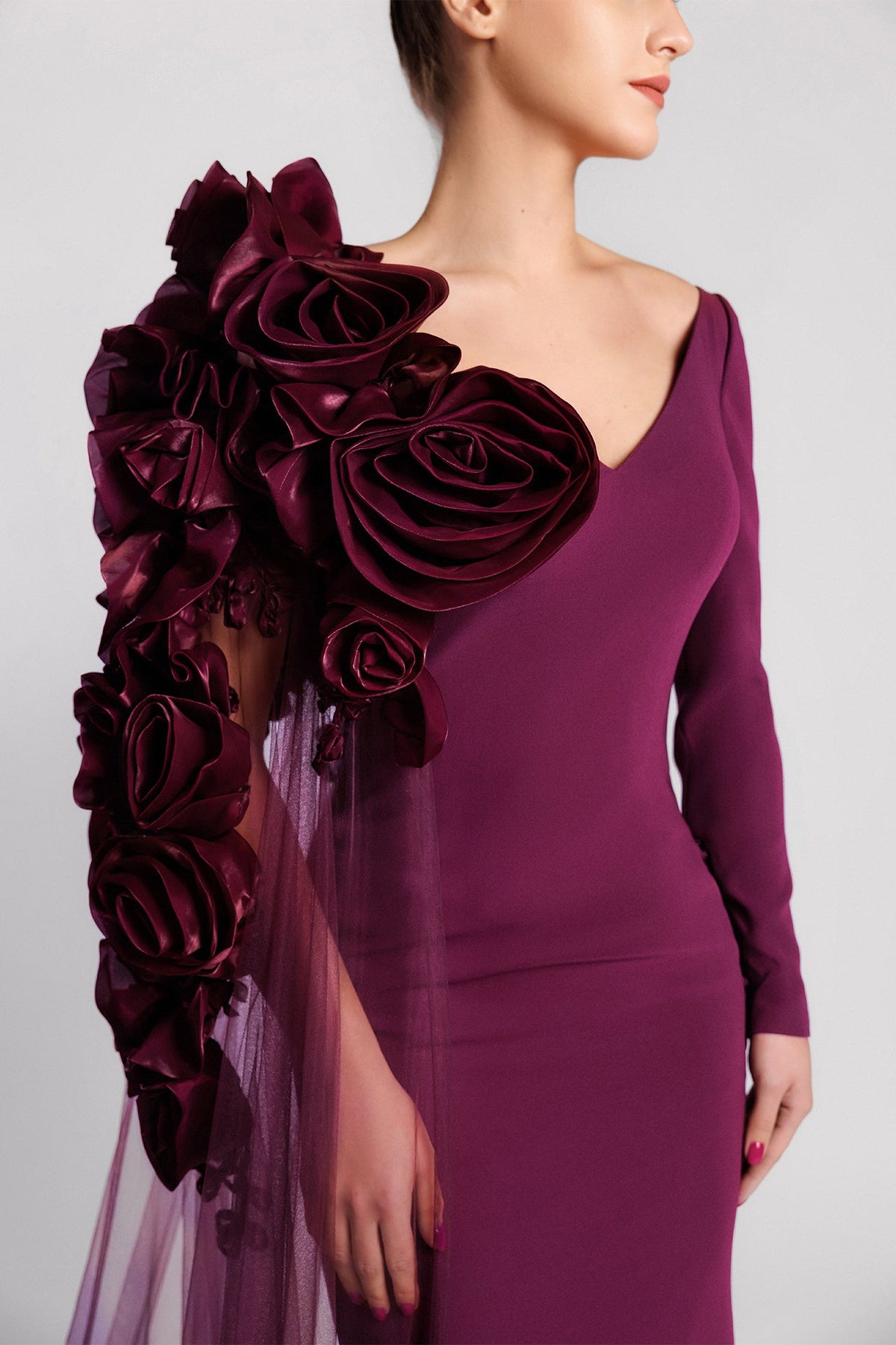 Long Sleeve Crepe Mermaid Gown