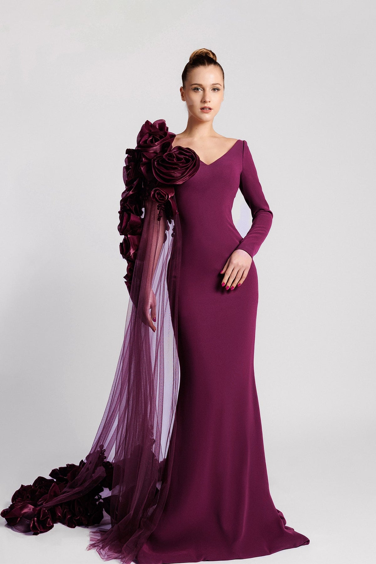 Long Sleeve Crepe Mermaid Gown