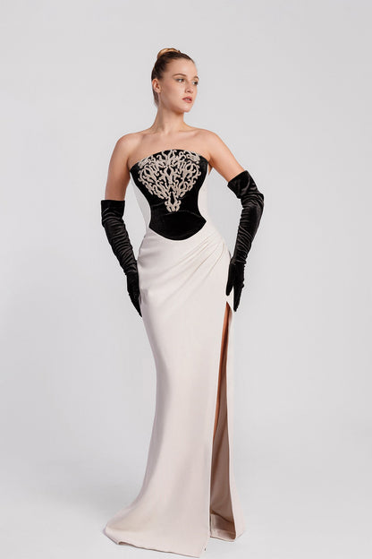 Strapless Crystal Velvet Gown