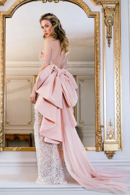 Bow-Back Floral Appliqué Gown