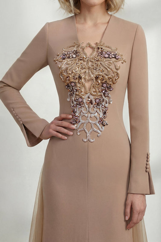 Crystal-Embellished Open-Back Gown