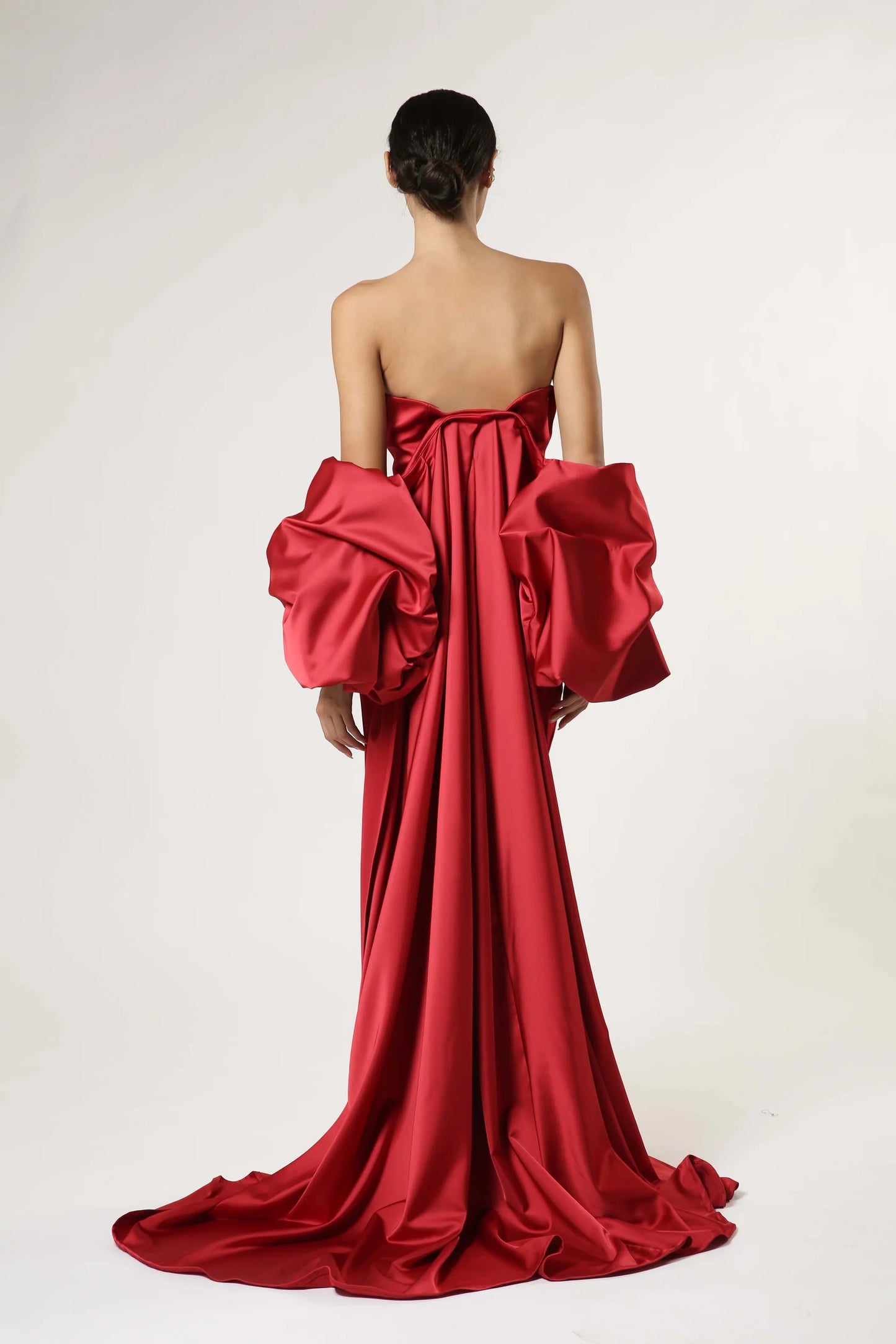Strapless Gown with Puffy Sleeve Cape