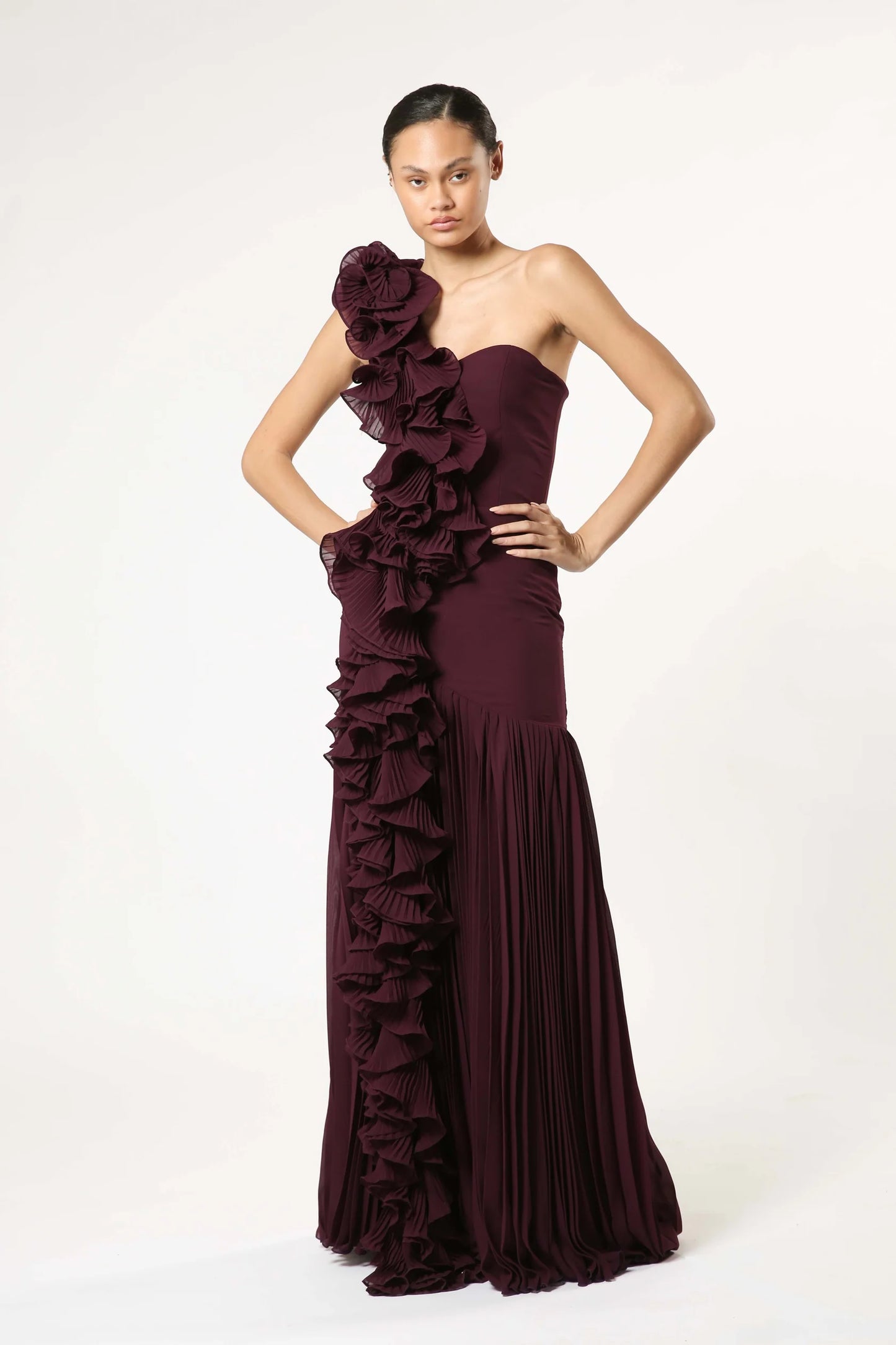 One Shoulder Chiffon Gown