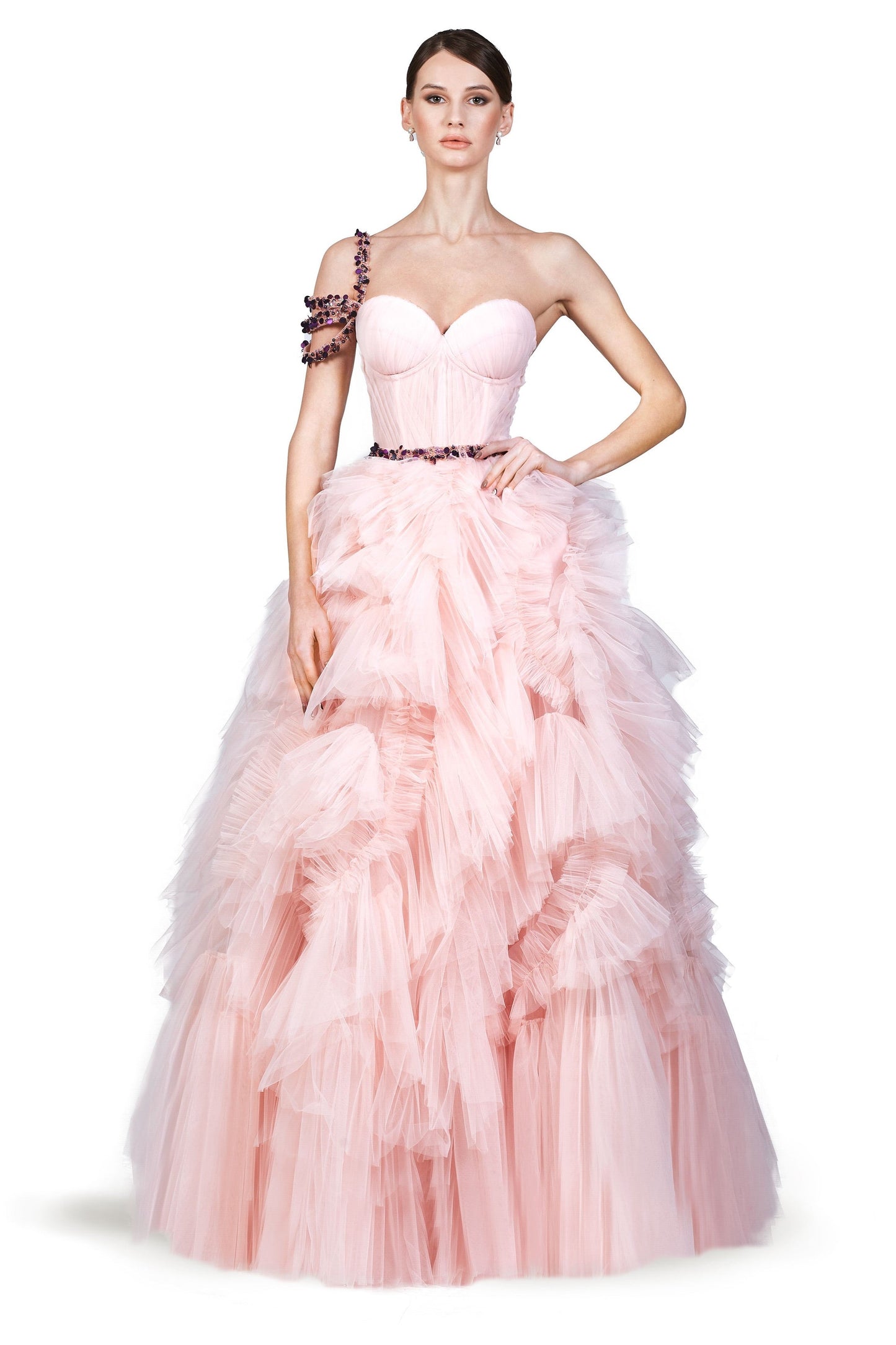 Embellished Ruffled Gown