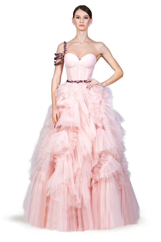 Embellished Ruffled Gown