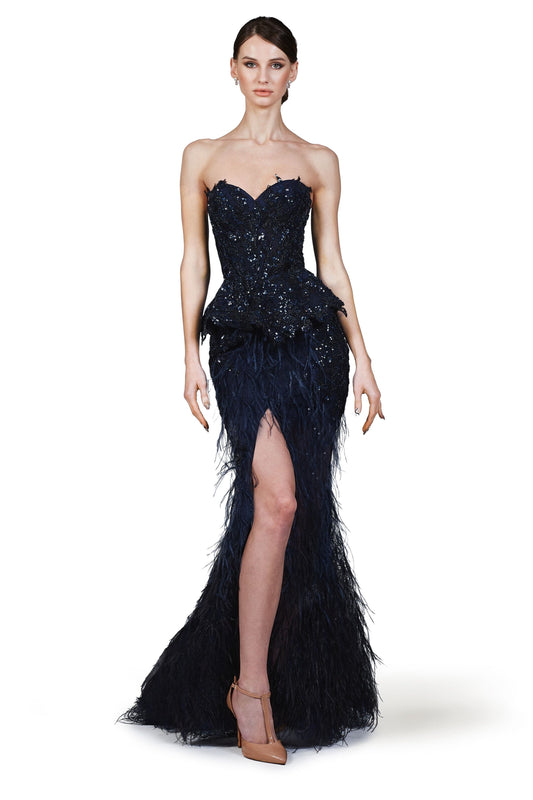 Strapless Trumpet Slit Gown