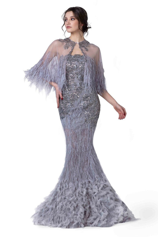 Embellished Trumpet Gown with Cape