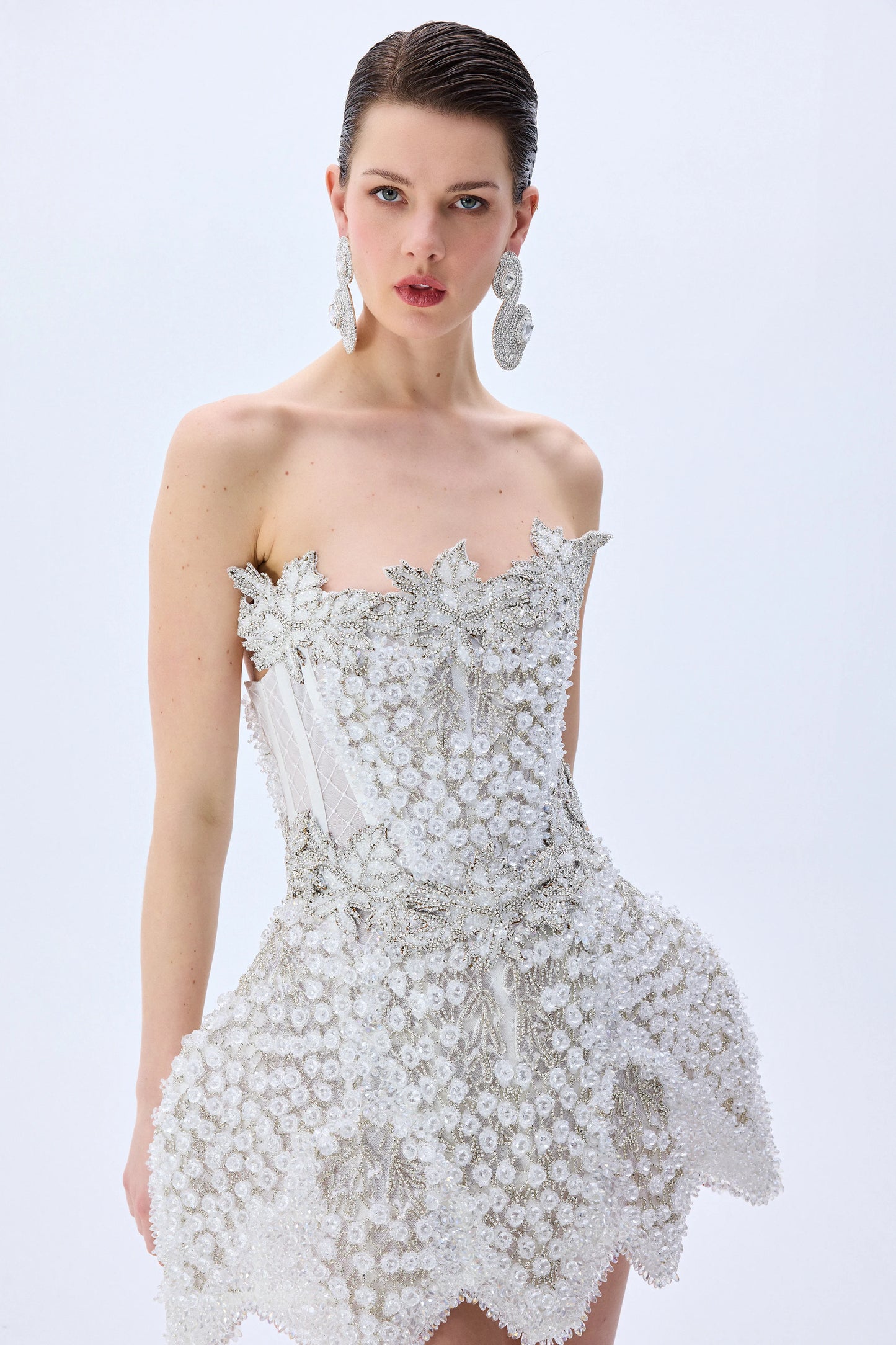 Grape Embroidered Structural Mini Dress