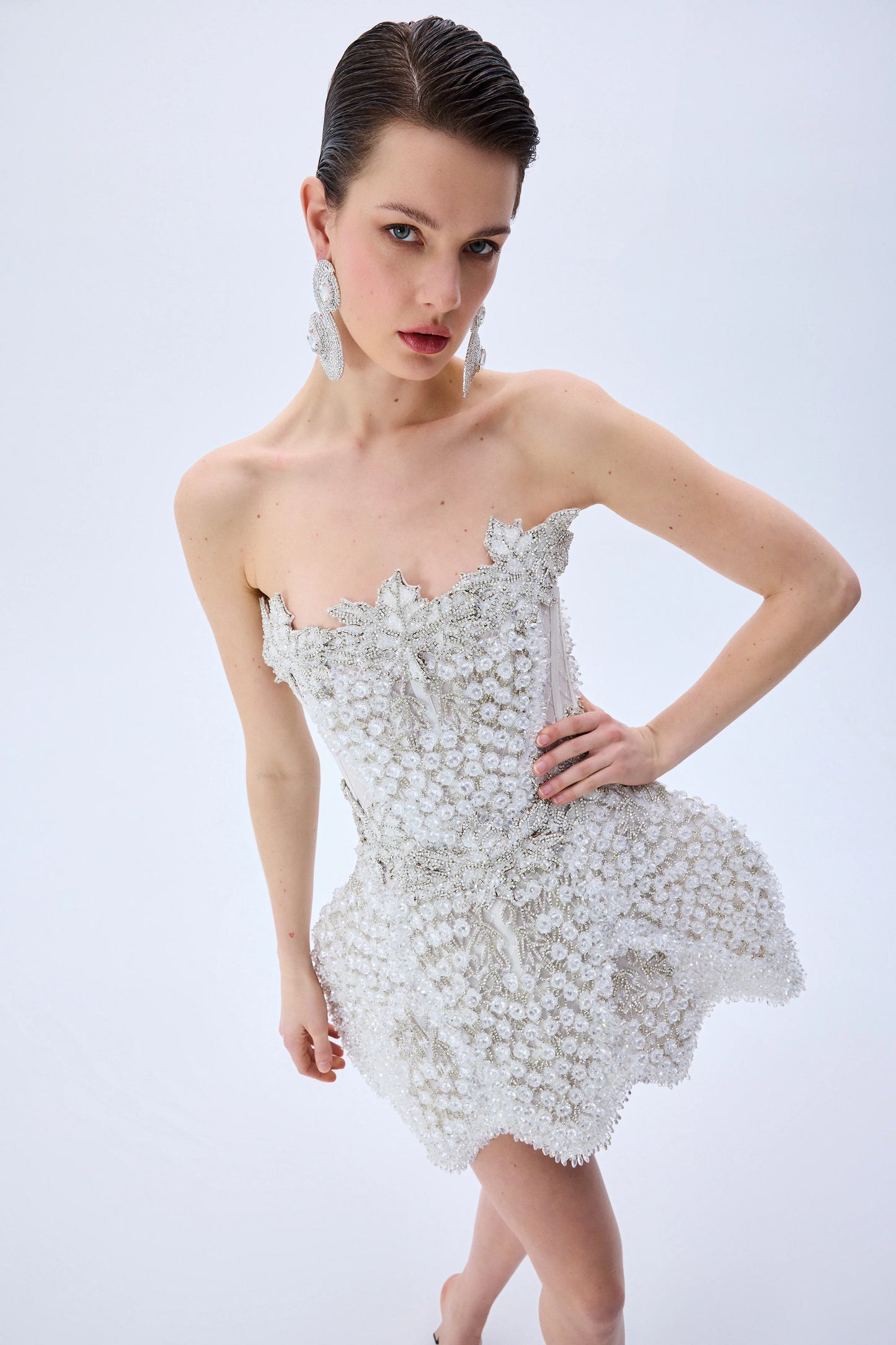 Grape Embroidered Structural Mini Dress