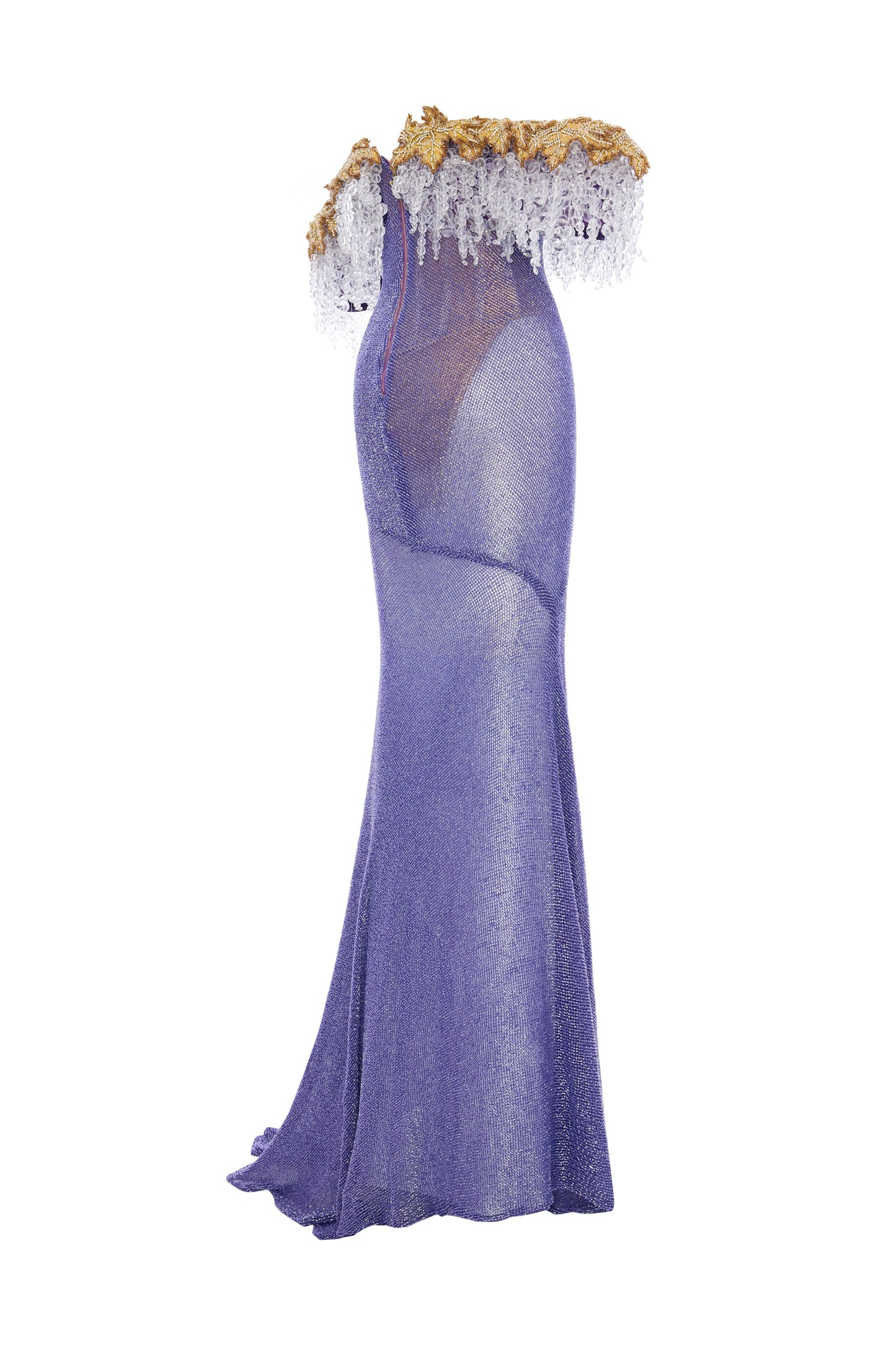 Embroidered Net Off Shoulder Gown