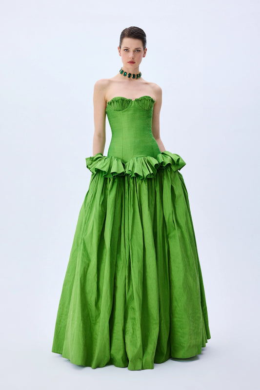 Pistachio Green Silk Shantung Ball Gown