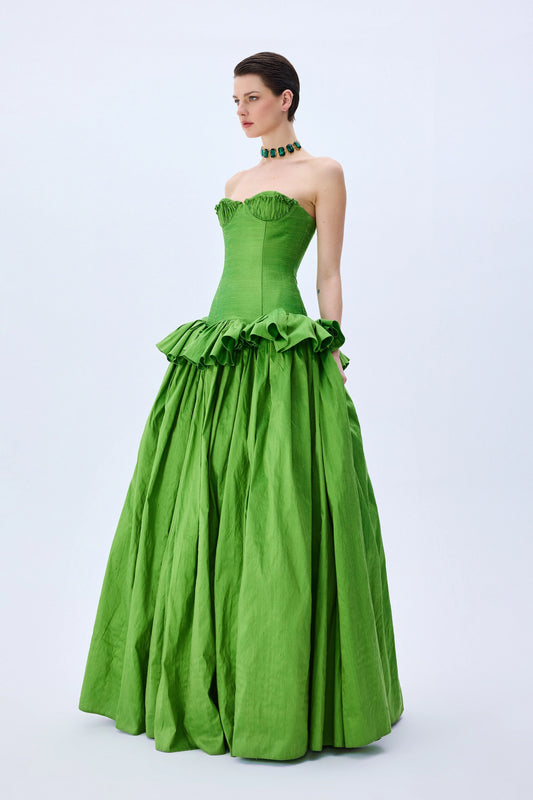 Pistachio Green Silk Shantung Ball Gown