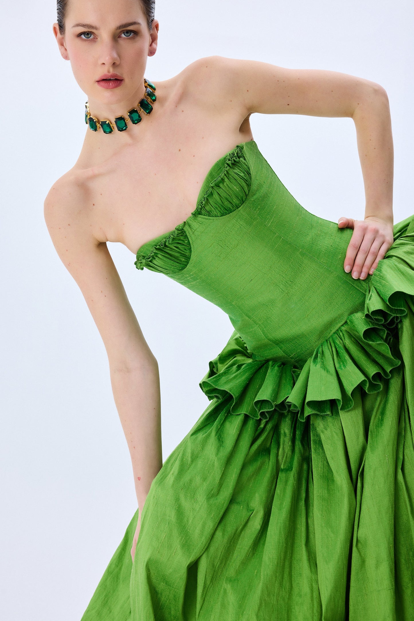 Pistachio Green Silk Shantung Ball Gown