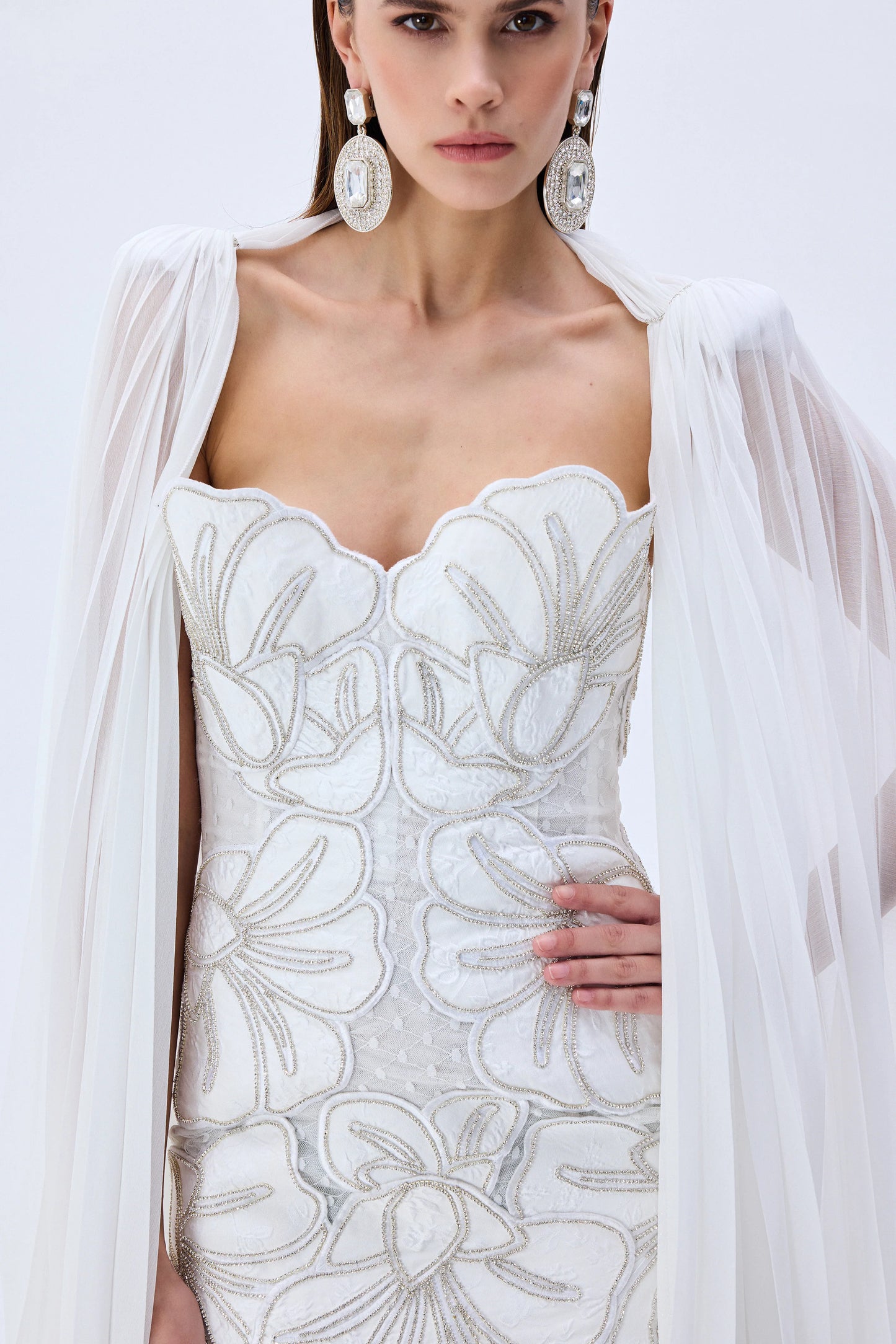 Flower Embroidered Lace Mini Dress with Cape