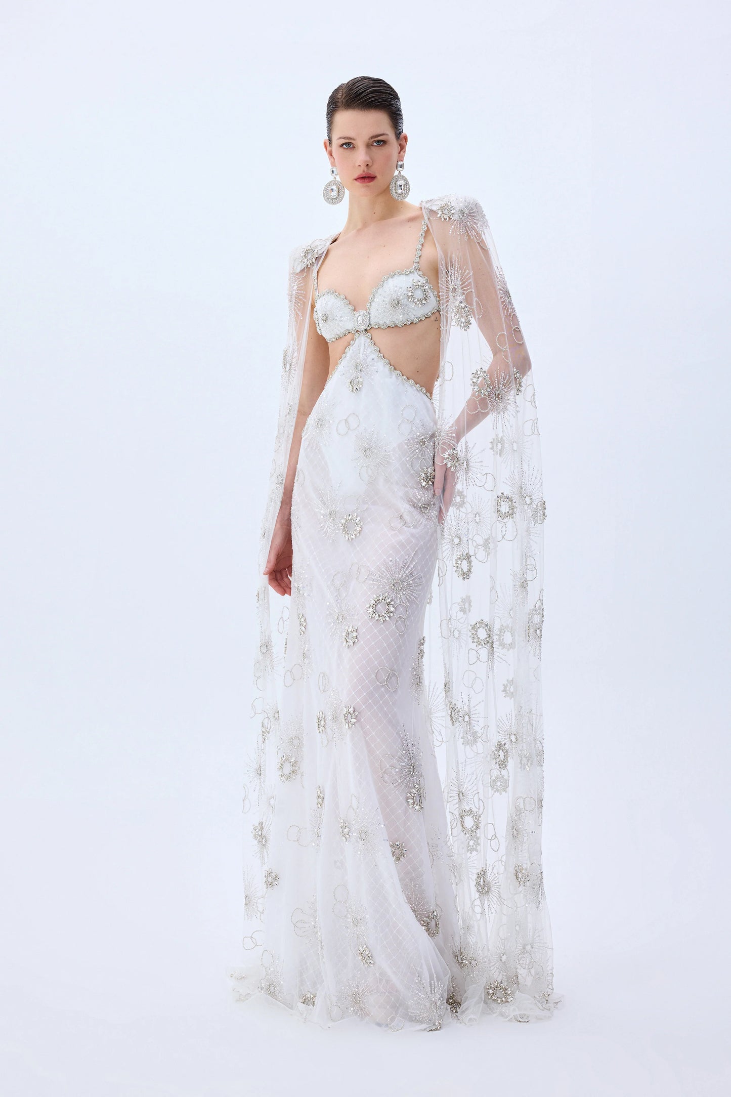 Crystal Embroidered Tulle Cut Out Gown
