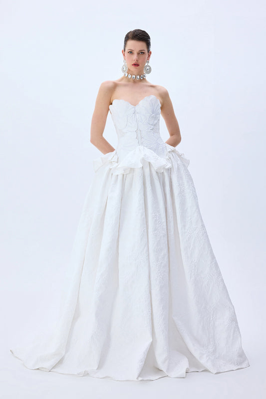 White Floral Jacquard Ball Gown