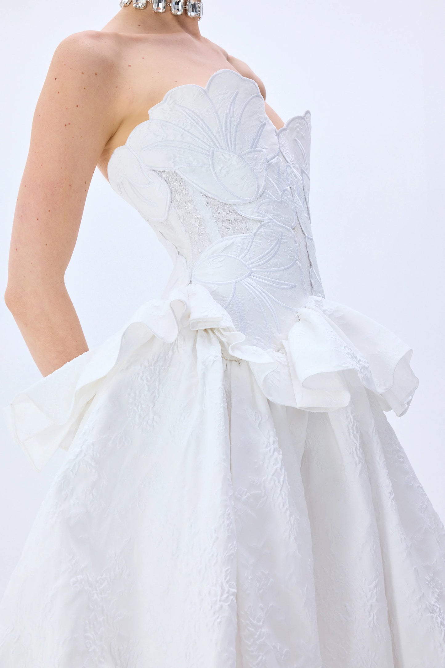 White Floral Jacquard Ball Gown