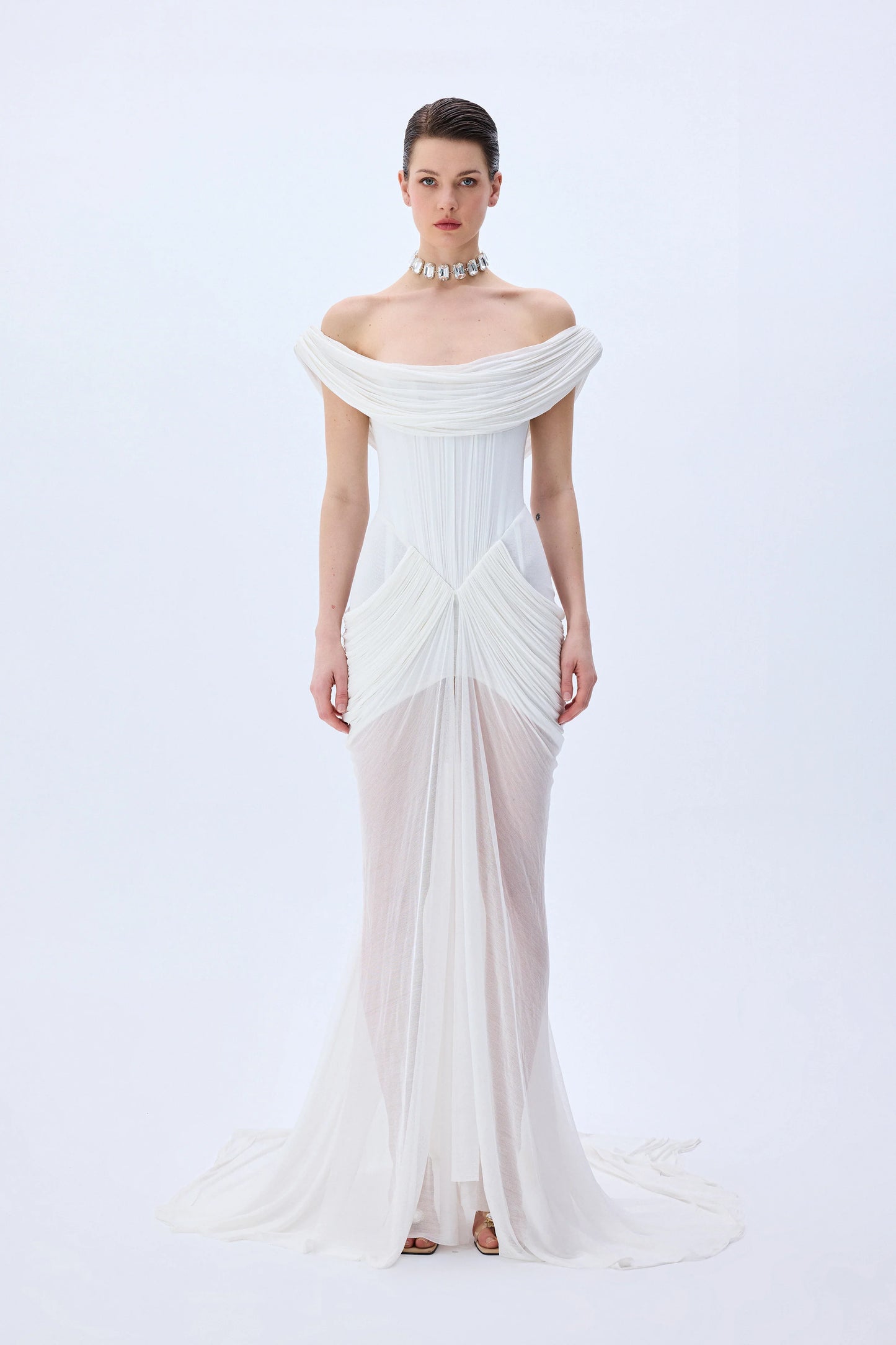 Silk Tulle Cowl Neckline Structural Dress