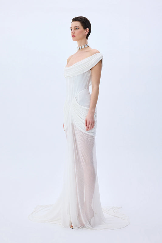 Silk Tulle Cowl Neckline Structural Dress