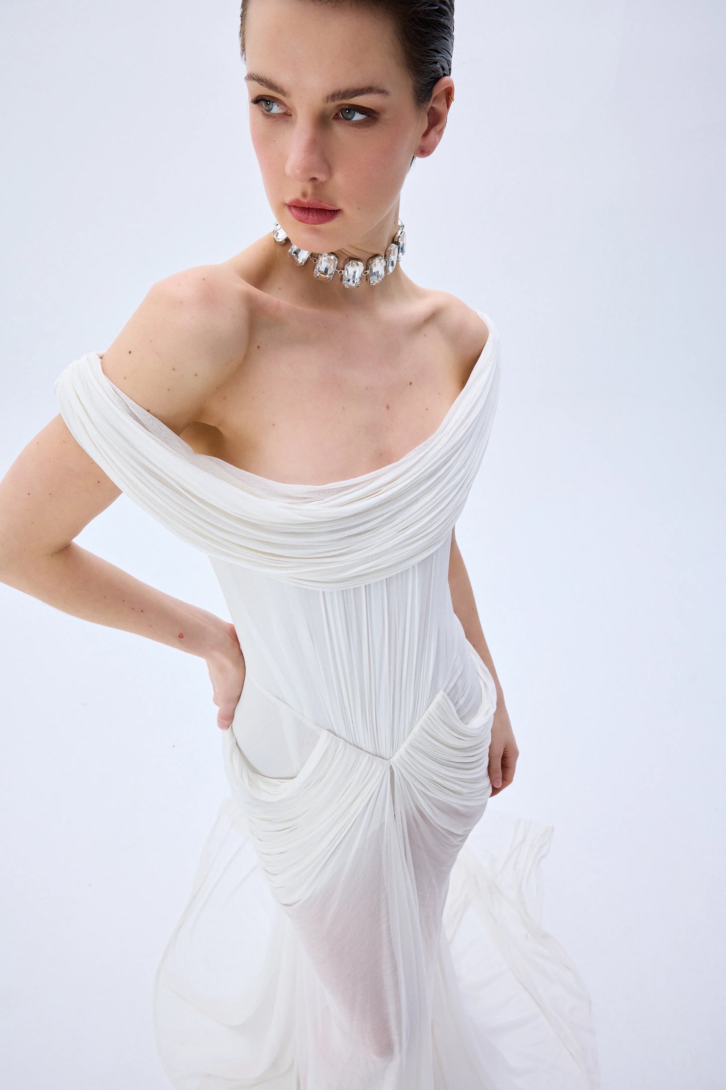 Silk Tulle Cowl Neckline Structural Dress