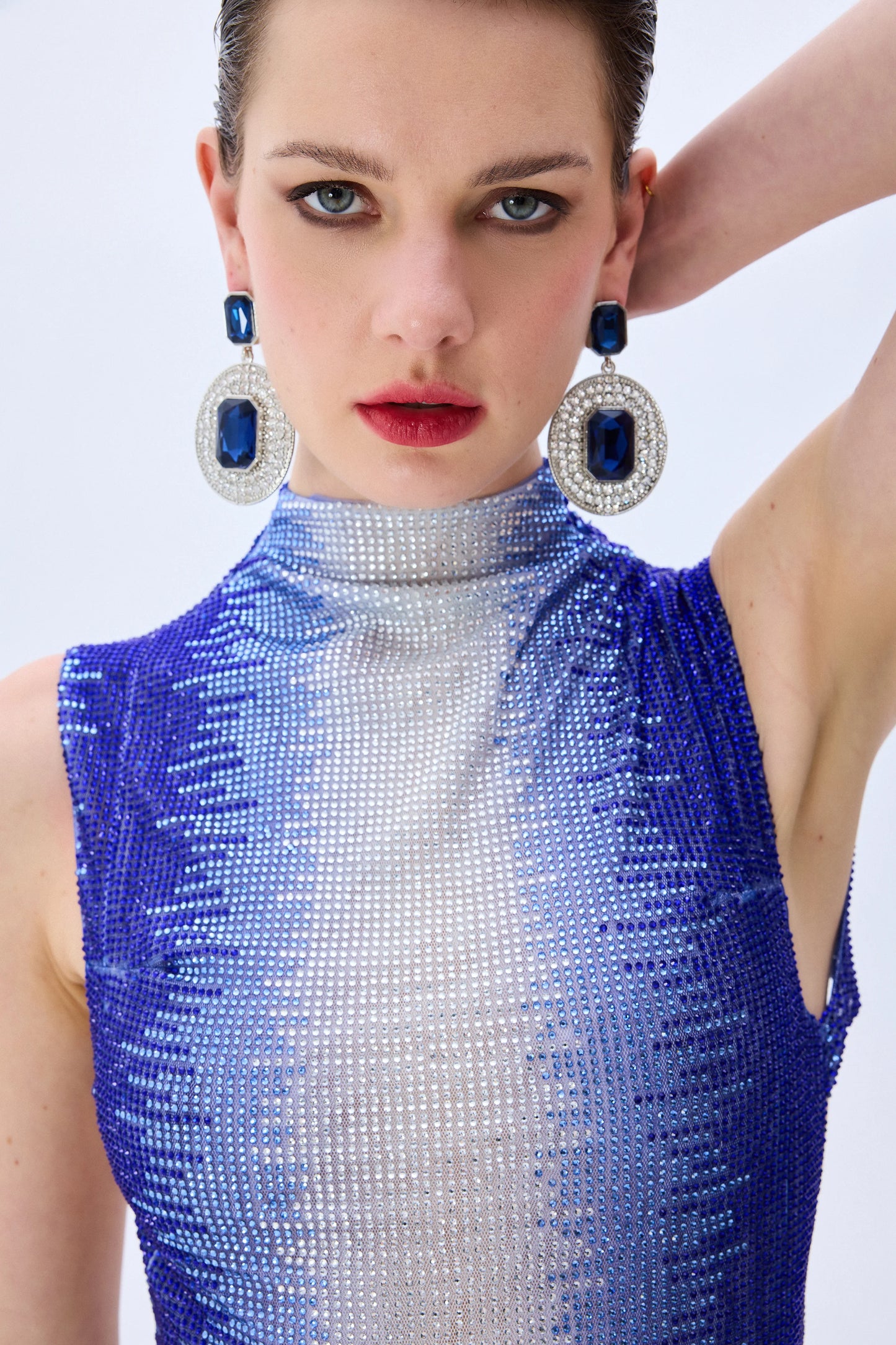 White And Blue Gradient Tulle Midi Dress