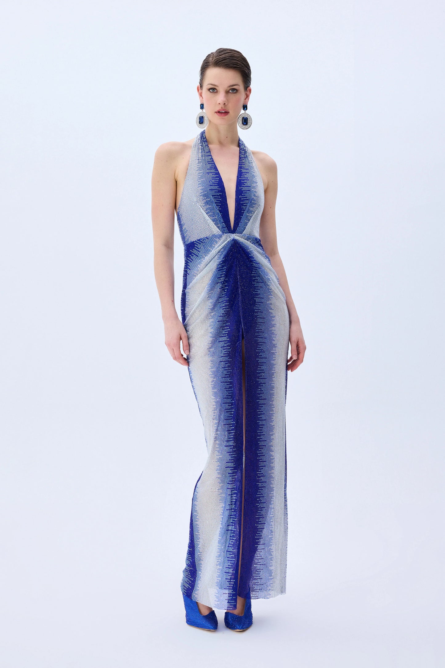 Gradient Tulle V-Neck Midi Dress