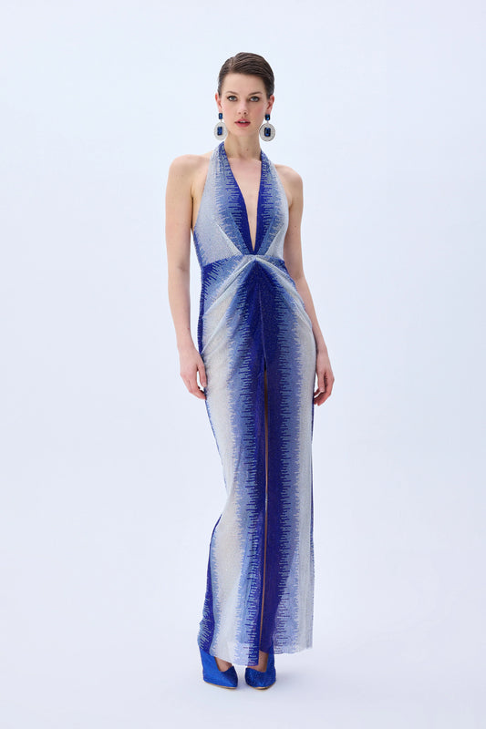 Gradient Tulle V-Neck Midi Dress