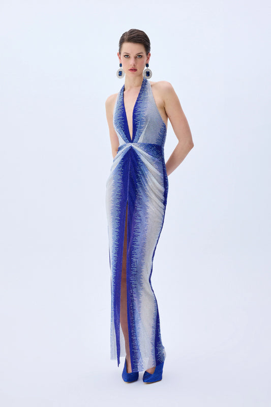 Gradient Tulle V-Neck Midi Dress