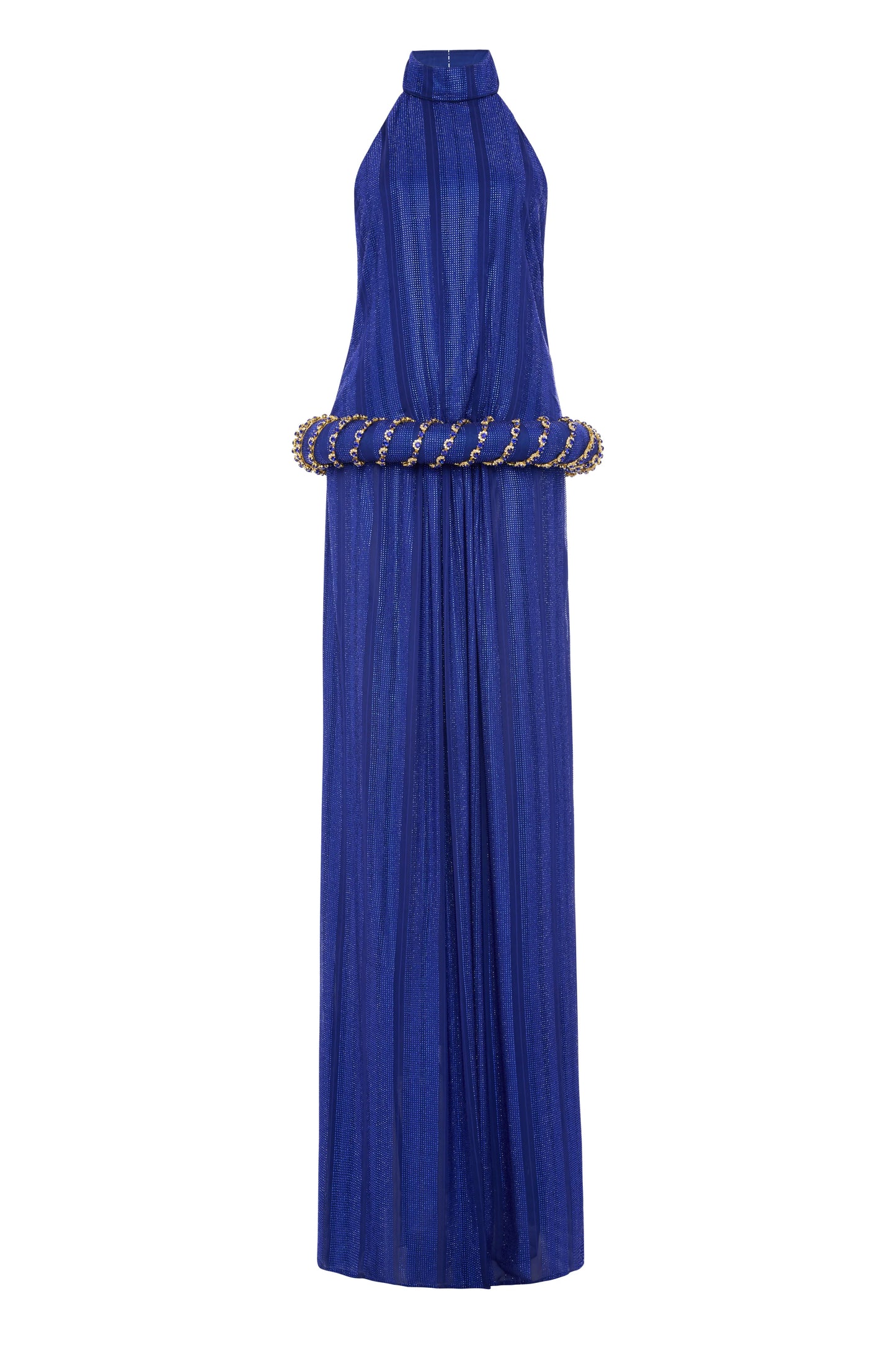 Navy Halter Neck Chiffon Dress
