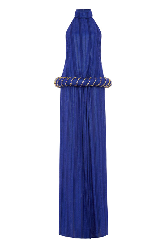 Navy Halter Neck Chiffon Dress